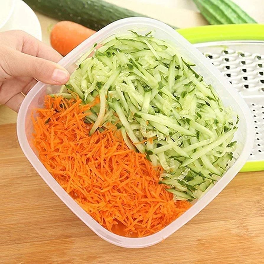 3 - in - 1 Cheese Grater with Storage Container, 3 Blades, Non - Stick Coating, Fruit & Vegetable Slicer Peeler - 1Pc - MEGACART
