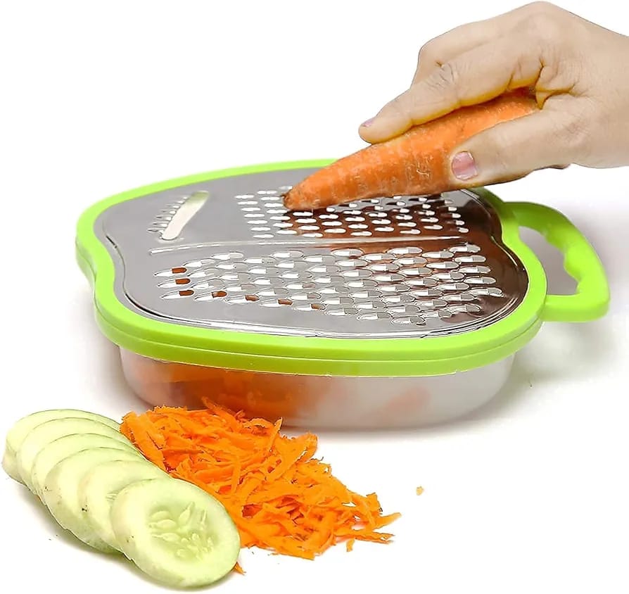 3 - in - 1 Cheese Grater with Storage Container, 3 Blades, Non - Stick Coating, Fruit & Vegetable Slicer Peeler - 1Pc - MEGACART