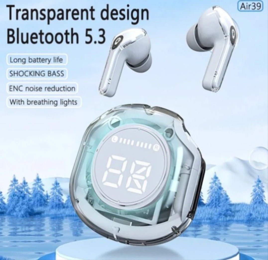 Air 39 Wireless Earbuds | Bluetooth 5.3 | Digital Display | Stereo Sound | Portable Charging Case | Random Color - MEGACART